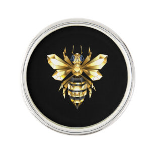 Faux Gold Foil Logo Bee Polygonal on Black Lapel Pin