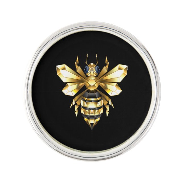 Faux Gold Foil Logo Bee Polygonal on Black Lapel Pin (Front)