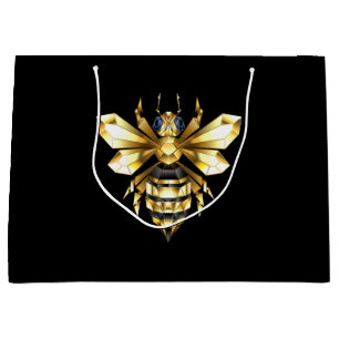 Faux Gold Foil Logo Bee Polygonal on Black Large Gift Bag
