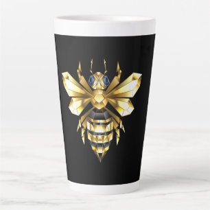 Faux Gold Foil Logo Bee Polygonal on Black Latte Mug