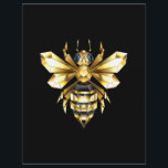 Faux Gold Foil Logo Bee Polygonal on Black Letterhead<br><div class="desc">Gold,  jewelry,  polygonal bee with golden sparkling wings on black background. Polygonal style animal.Golden bee.</div>