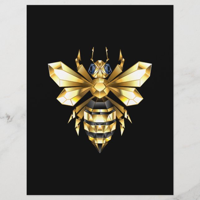 Faux Gold Foil Logo Bee Polygonal on Black Letterhead (Front)
