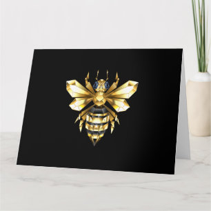 Faux Gold Foil Logo Bee Polygonal on Black Letterpress Thank You Card