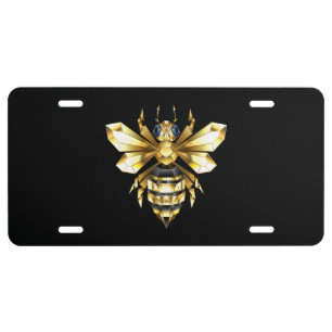 Faux Gold Foil Logo Bee Polygonal on Black License Plate