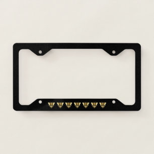Faux Gold Foil Logo Bee Polygonal on Black License Plate Frame