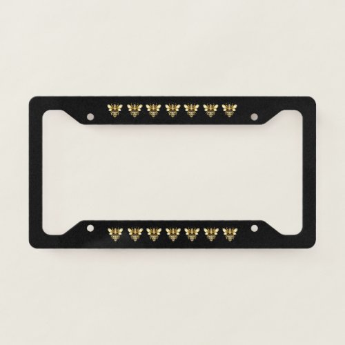 Faux Gold Foil Logo Bee Polygonal on Black License Plate Frame
