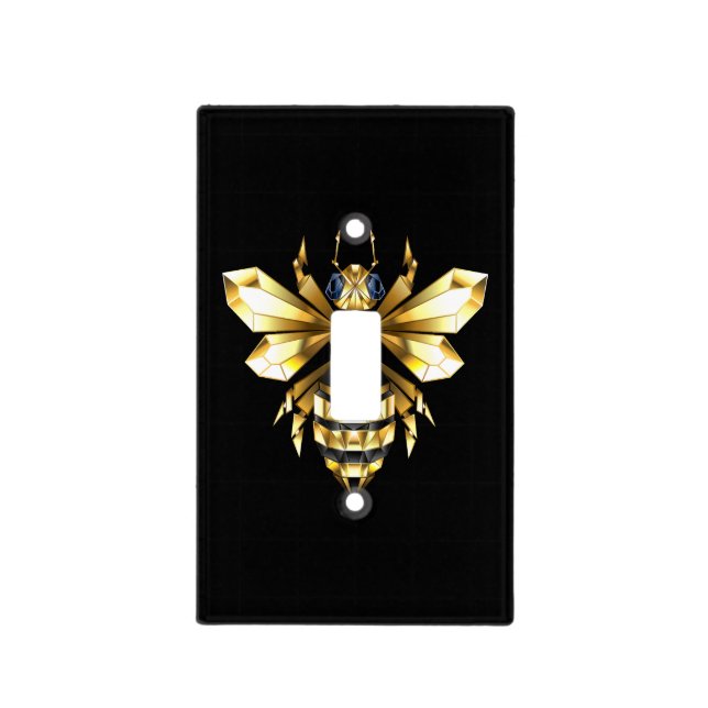 Faux Gold Foil Logo Bee Polygonal on Black Light Switch Cover (Front)