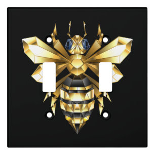 Faux Gold Foil Logo Bee Polygonal on Black Light Switch Cover