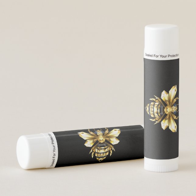 Faux Gold Foil Logo Bee Polygonal on Black Lip Balm (Front)
