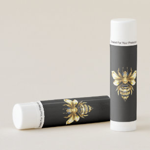 Faux Gold Foil Logo Bee Polygonal on Black Lip Balm