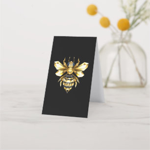 Faux Gold Foil Logo Bee Polygonal on Black Loyalty Card