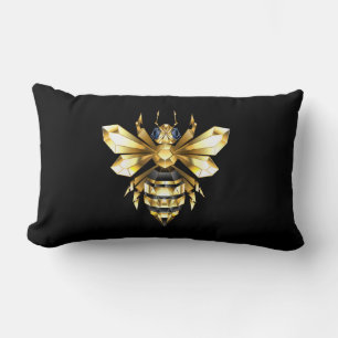 Faux Gold Foil Logo Bee Polygonal on Black Lumbar Pillow