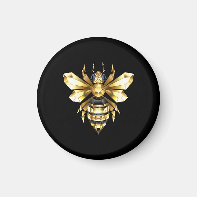 Faux Gold Foil Logo Bee Polygonal on Black Magnet (Front)