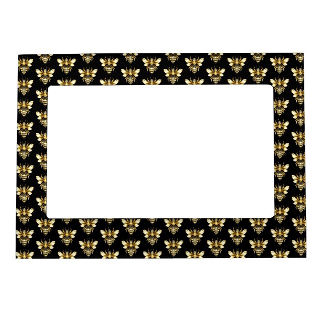 Faux Gold Foil Logo Bee Polygonal on Black Magnetic Frame (Front)
