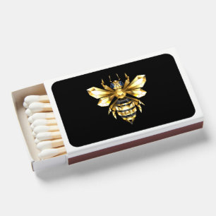 Faux Gold Foil Logo Bee Polygonal on Black Matchboxes