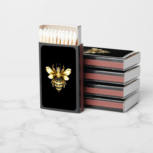 Faux Gold Foil Logo Bee Polygonal on Black Matchboxes (Stacked)