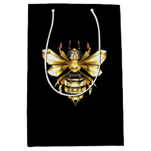 Faux Gold Foil Logo Bee Polygonal on Black Medium Gift Bag