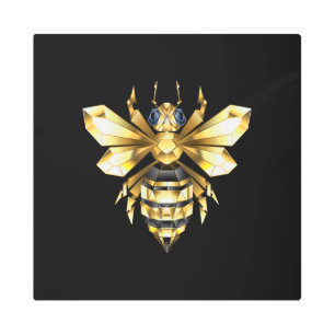 Faux Gold Foil Logo Bee Polygonal on Black Metal Print