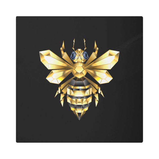 Faux Gold Foil Logo Bee Polygonal on Black Metal Print (Front)