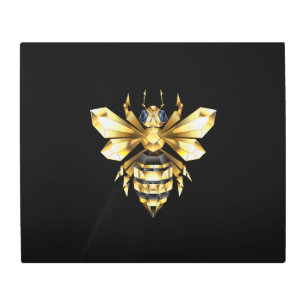 Faux Gold Foil Logo Bee Polygonal on Black Metal Print