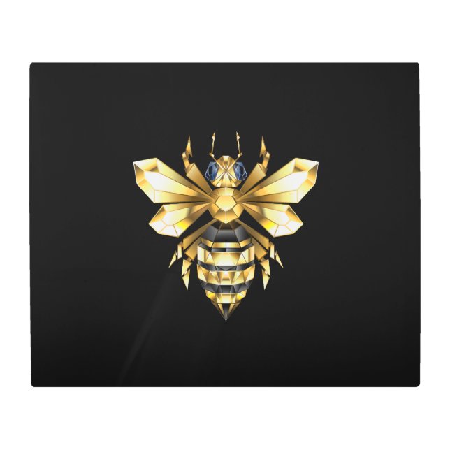 Faux Gold Foil Logo Bee Polygonal on Black Metal Print (Front)