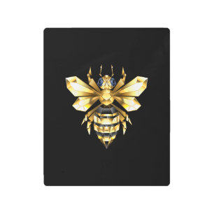 Faux Gold Foil Logo Bee Polygonal on Black Metal Print