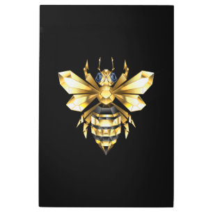 Faux Gold Foil Logo Bee Polygonal on Black Metal Print