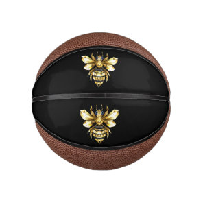 Faux Gold Foil Logo Bee Polygonal on Black Mini Basketball