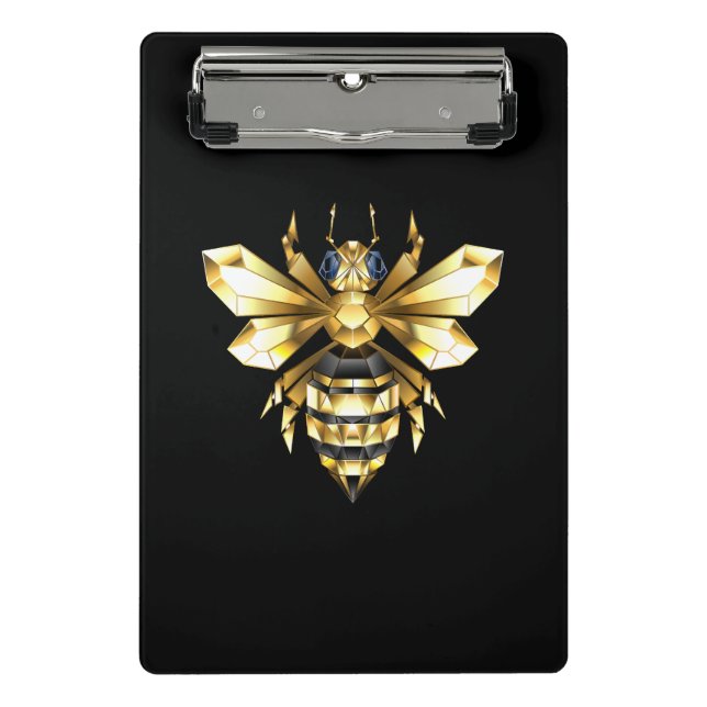 Faux Gold Foil Logo Bee Polygonal on Black Mini Clipboard (Front)