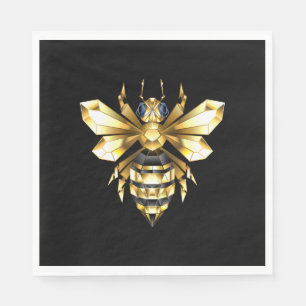 Faux Gold Foil Logo Bee Polygonal on Black Napkins