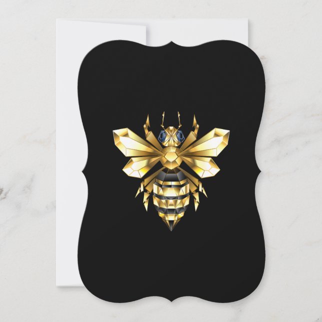 Faux Gold Foil Logo Bee Polygonal on Black Note Card (Front)