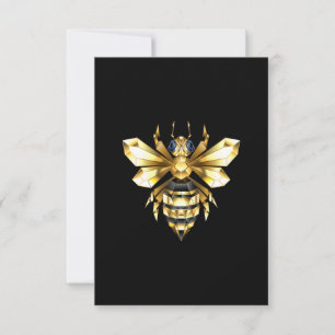 Faux Gold Foil Logo Bee Polygonal on Black Note Card