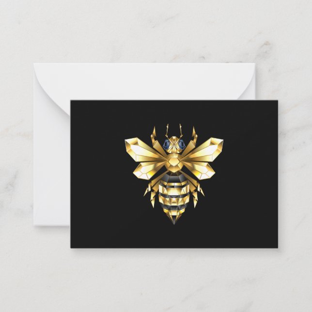 Faux Gold Foil Logo Bee Polygonal on Black Note Card (Front)