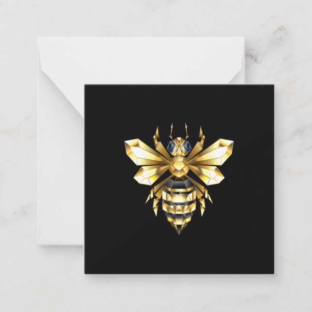 Faux Gold Foil Logo Bee Polygonal on Black Note Card (Front)