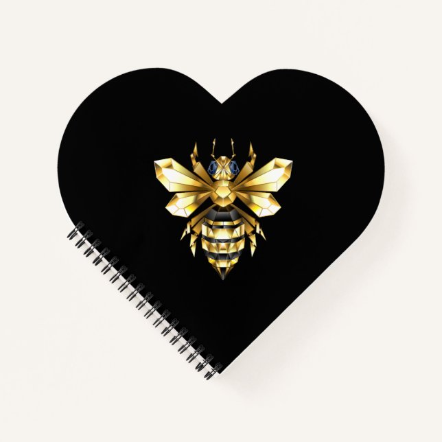 Faux Gold Foil Logo Bee Polygonal on Black Notebook (Front)