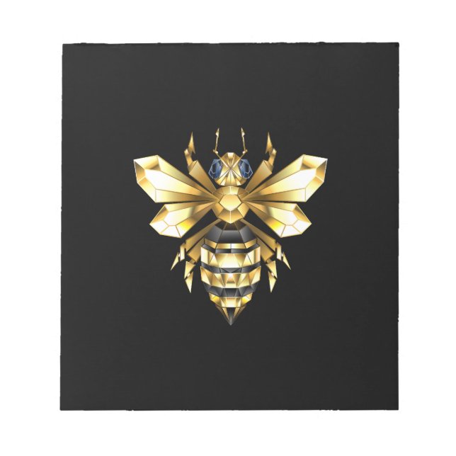 Faux Gold Foil Logo Bee Polygonal on Black Notepad (Front)