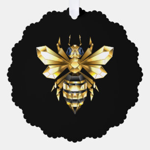 Faux Gold Foil Logo Bee Polygonal on Black Ornament Card