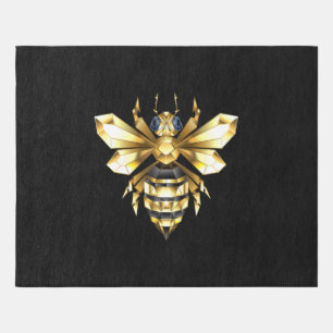 Faux Gold Foil Logo Bee Polygonal on Black Outdoor Rug