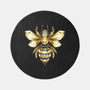 Faux Gold Foil Logo Bee Polygonal on Black Outdoor Rug