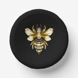Faux Gold Foil Logo Bee Polygonal on Black Paper Bowls