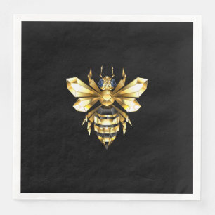 Faux Gold Foil Logo Bee Polygonal on Black Paper Dinner Napkins