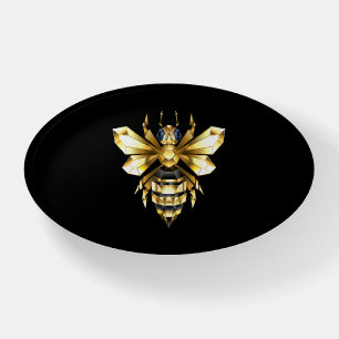 Faux Gold Foil Logo Bee Polygonal on Black Paperweight