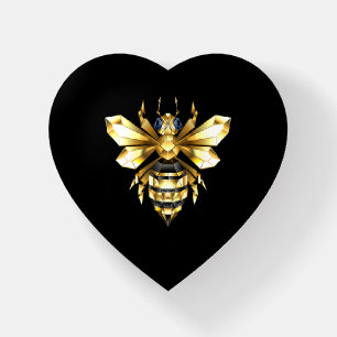 Faux Gold Foil Logo Bee Polygonal on Black Paperweight