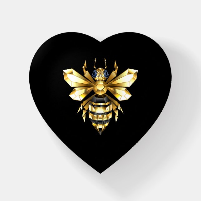 Faux Gold Foil Logo Bee Polygonal on Black Paperweight (Front)