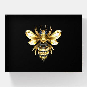 Faux Gold Foil Logo Bee Polygonal on Black Paperweight