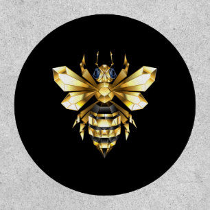 Faux Gold Foil Logo Bee Polygonal on Black Patch