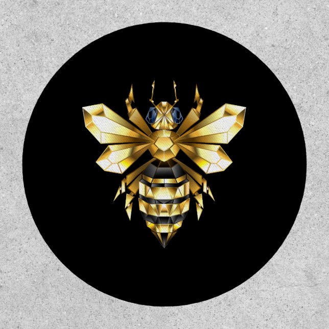 Faux Gold Foil Logo Bee Polygonal on Black Patch (Front)