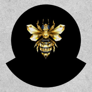 Faux Gold Foil Logo Bee Polygonal on Black Patch
