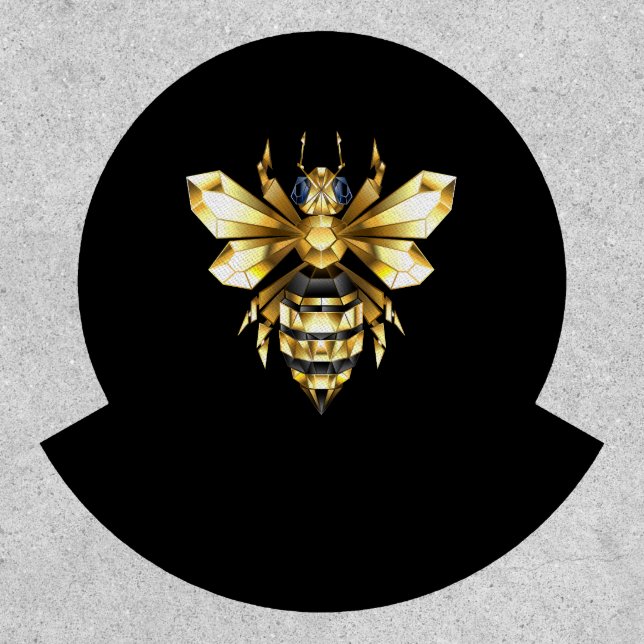 Faux Gold Foil Logo Bee Polygonal on Black Patch (Front)