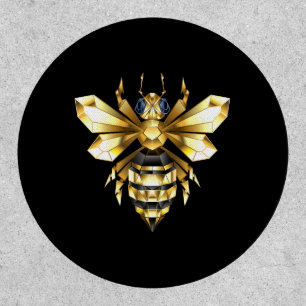 Faux Gold Foil Logo Bee Polygonal on Black Patch